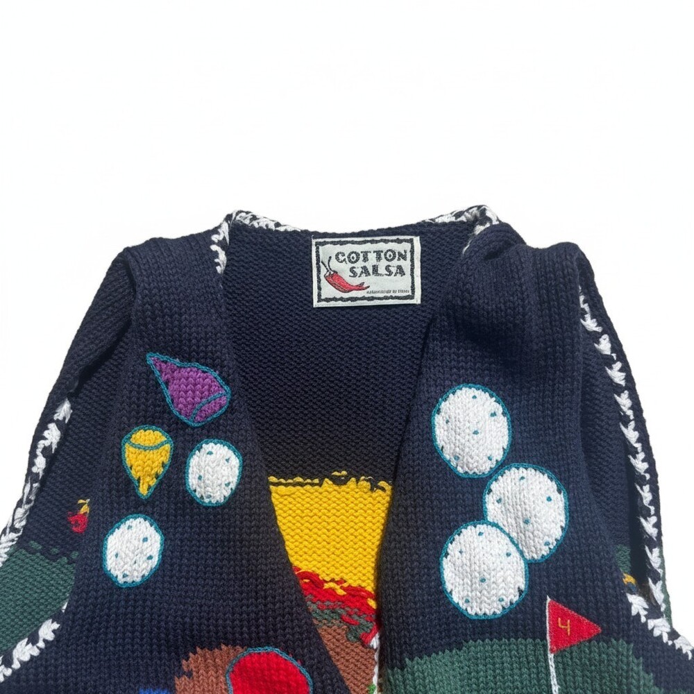 Cotton Salsa Handmade Peru Golf Scene Knit Sweater Vest Vintage Novelty 90s - Picture 6 of 12